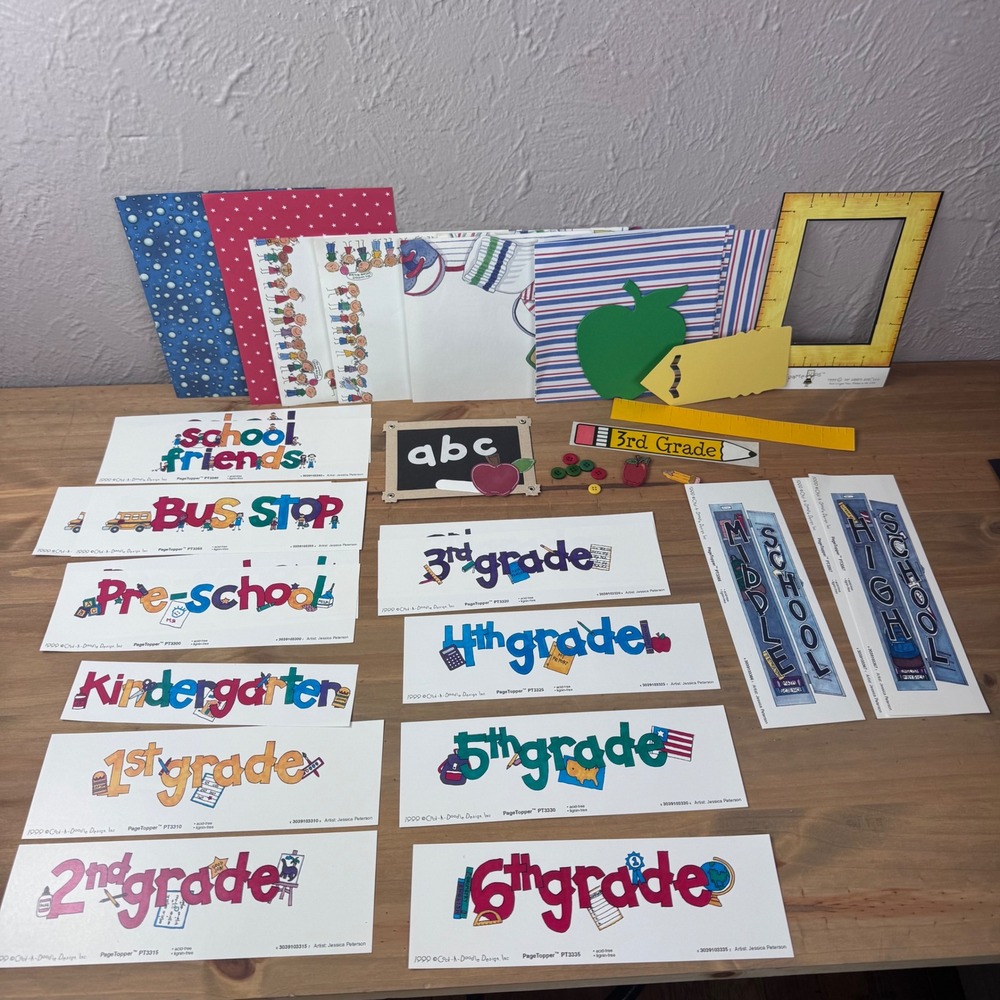 Vintage School Student Scrapook supplies primary colors ephemera paper kit